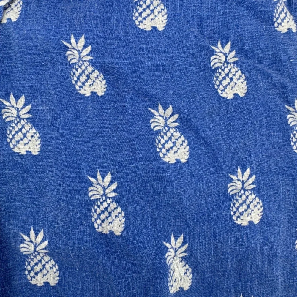 Polo Ralph Lauren Mens 2XB Blue Pineapple Print 100% Linen Short Sleeve Shirt